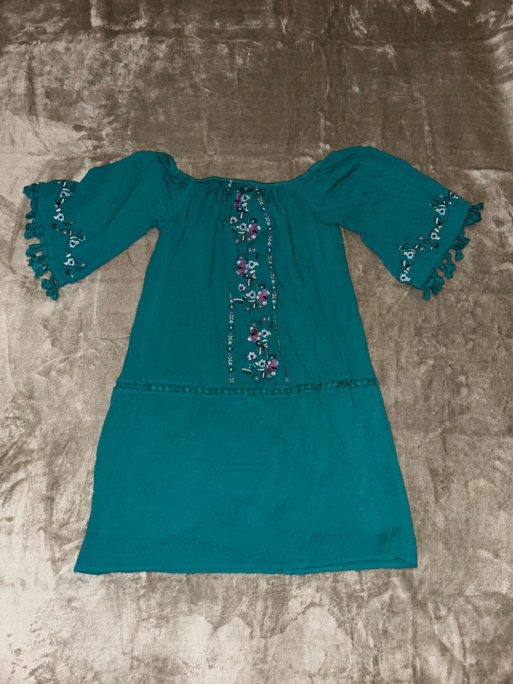 Xhilaration Teal Embroidered Off-Shoulder Midi Dress S